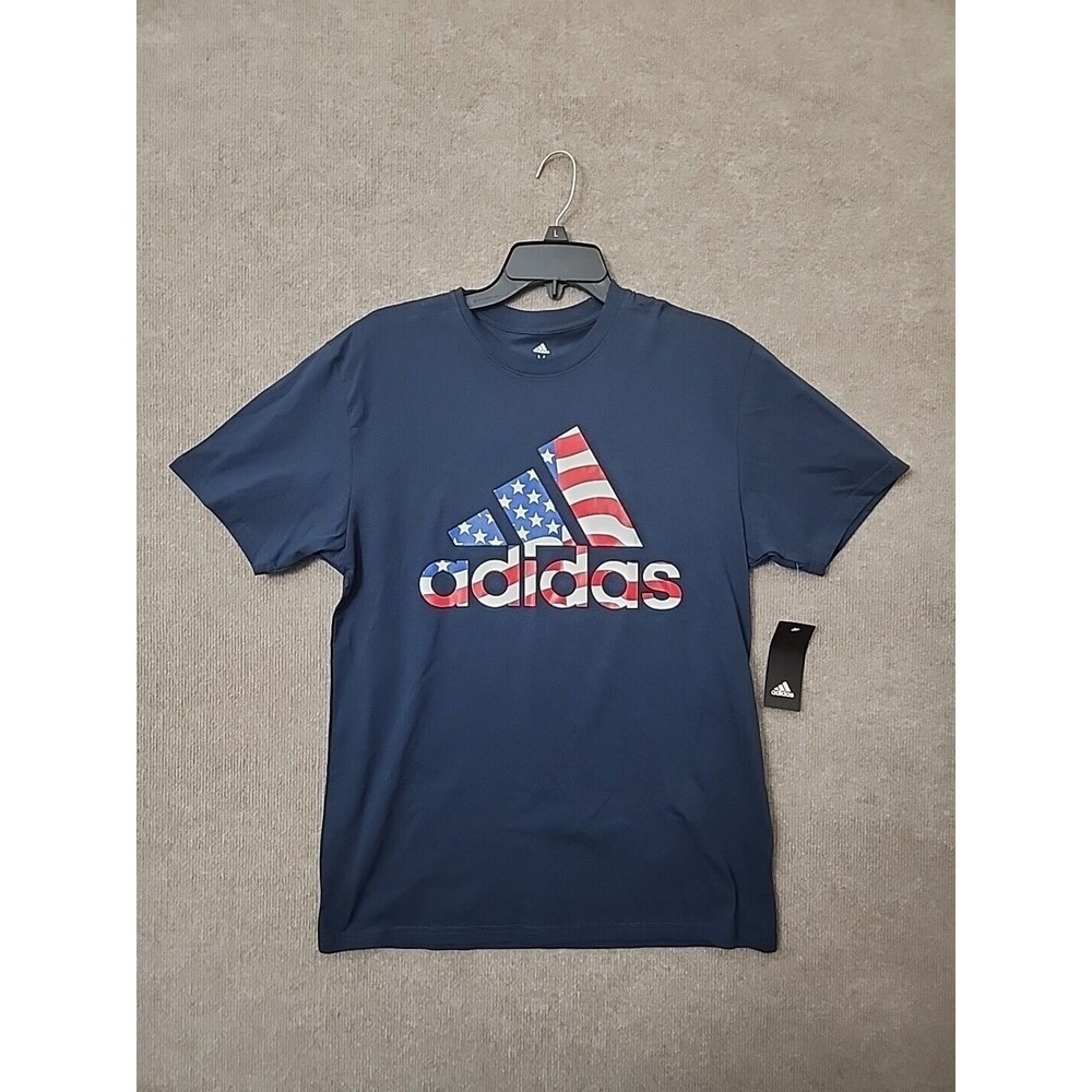 Adidas American Flag Tee T Shirt Mens M Blue Red White Blue Stars Stripes NEW